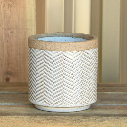 Ramos Banded Chevron Cachepot, Stoneware - 2.5"