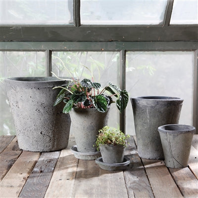 Rustic Terra Cotta Rose Pot - Sm - Moss Grey with optional tray